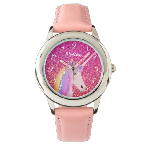 Personalized Unicorn Pink Glitter Sparkle Kids Watch