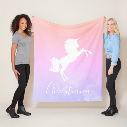 Personalized Unicorn Pink to Purple Stylish Blanke Fleece Blanket