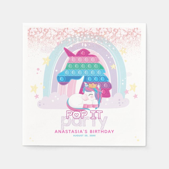 Personalized Unicorn Pop It Birthday Napkins (Front)