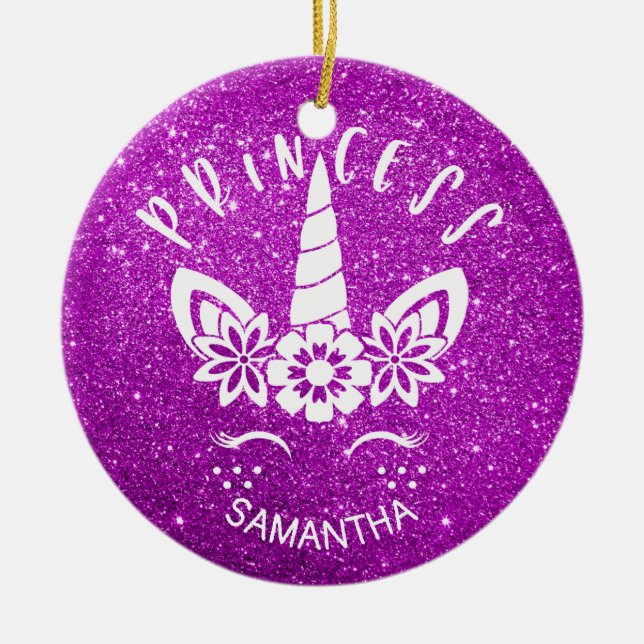 Personalized Unicorn Princess Christmas Ceramic Ornament (Front)
