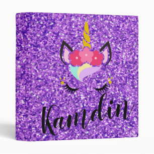Personalized Unicorn Purpl 3 Ring Binder Scrapbook