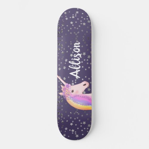 Personalized Unicorn Purple Fantasy Stars Girls Skateboard
