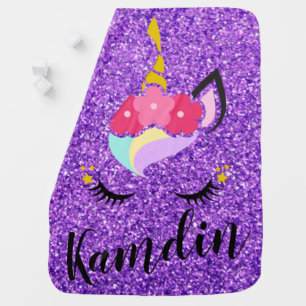 Personalized Unicorn Purple Glitter Baby Blanket