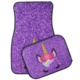 Personalized Unicorn Purple Glitter Car Floor Mats