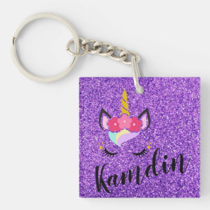 Personalized Unicorn Purple Glitter Key Chain