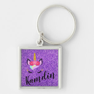 Personalized Unicorn Purple Glitter Key Chain