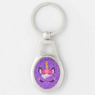 Personalized Unicorn Purple Glitter Key Chain