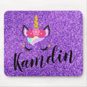 Personalized Unicorn Purple Glitter Mouse Pad