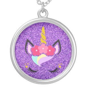 Personalized Unicorn Purple Glitter Necklace