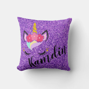 Personalized Unicorn Purple Glitter Pillow