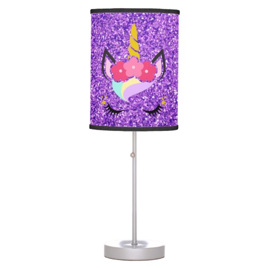 Personalized Unicorn Purple Glitter Table Lamp (Front)