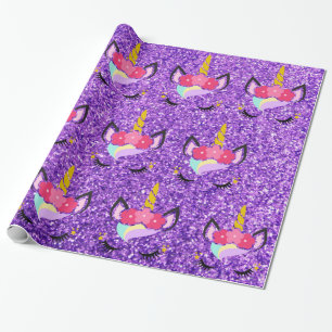Personalized Unicorn Purple Glitter Wrapping Paper