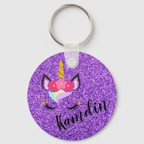 Personalized Unicorn Purple Key Chain Zipper Pull