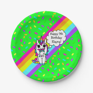 Personalized Unicorn, Rainbow and Butterfly Paper Plates