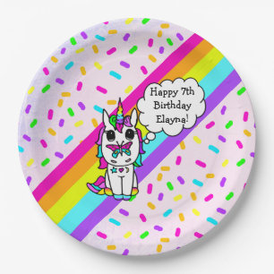 Personalized Unicorn, Rainbow and Butterfly Paper Plates