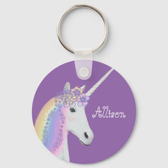 Personalized Unicorn Rainbow Glamour Chic Keychain (Front)
