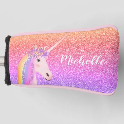 Personalized Unicorn Rainbow Glitter Golf Head Cover