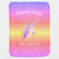 Personalized Unicorn Rainbow Glitter Nanas Girl  Baby Blanket