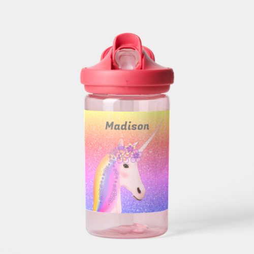 Personalized Unicorn Rainbow Glitter Sparkle Kids Water Bottle