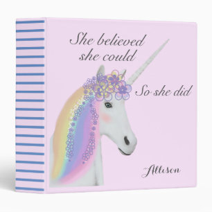 Personalized Unicorn Rainbow Pink Binder