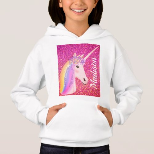 Personalized Unicorn Rainbow Pink Glitter Sparkles Hoodie
