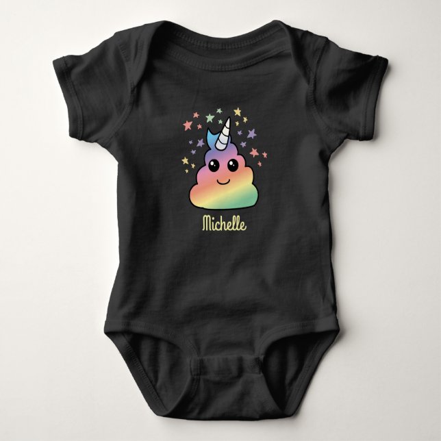 Personalized Unicorn Rainbow Poop Emoji Kawaii Baby Bodysuit (Front)