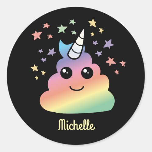 Personalized Unicorn Rainbow Poop Emoji Kawaii Classic Round Sticker