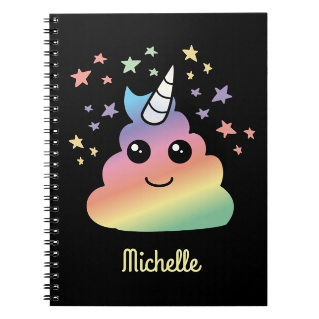 Personalized Unicorn Rainbow Poop Emoji Kawaii Notebook (Front)