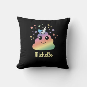 Personalized Unicorn Rainbow Poop Emoji Kawaii Throw Pillow