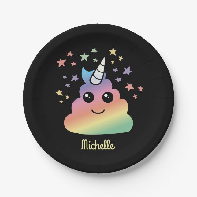 Personalized Unicorn Rainbow Poop Emoji Paper Plates (Front)