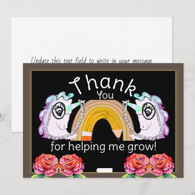 Personalized Unicorn Rainbow Teacher Thank You Card (Front/Back)