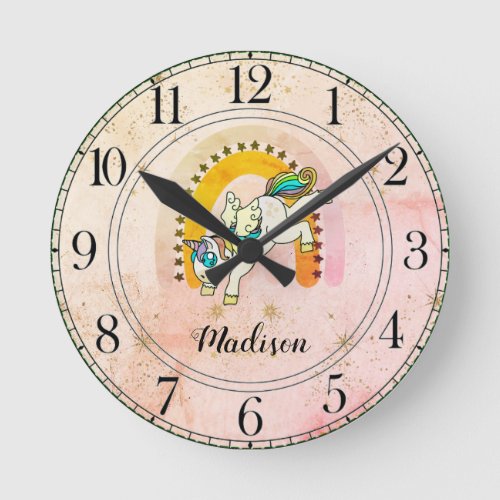 Personalized Unicorn Rainbow Watercolo Round Clock