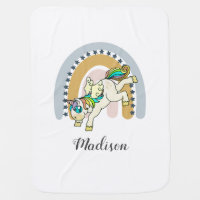 Personalized Unicorn Rainbow Watercolor  Baby Blan Baby Blanket