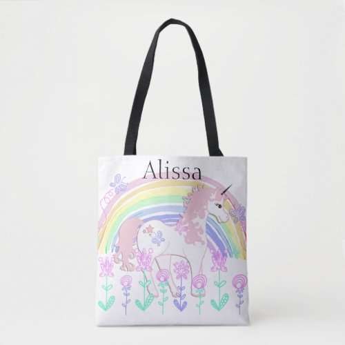Personalized Unicorn  Rainbows Childs Tote Bag