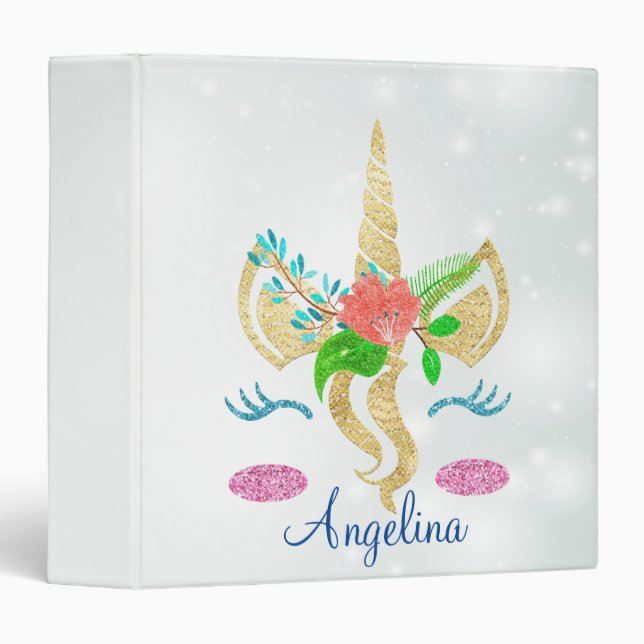 Personalized Unicorn Sparkle Princess Monogram Nam 3 Ring Binder (Front/Spine)