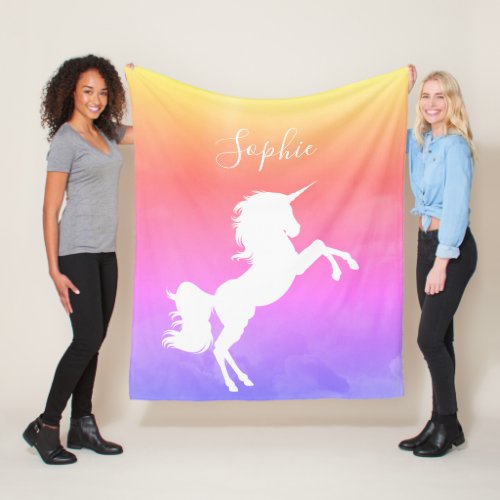 Personalized Unicorn Sunset pink orange yellow Fleece Blanket