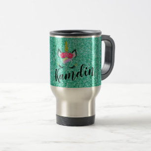 Personalized Unicorn Teal 15 ounce coffee mug