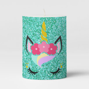 Personalized Unicorn Teal Glitter 3"x4" Candle