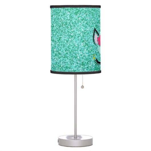 Personalized Unicorn Teal Glitter Table Lamp (Left)
