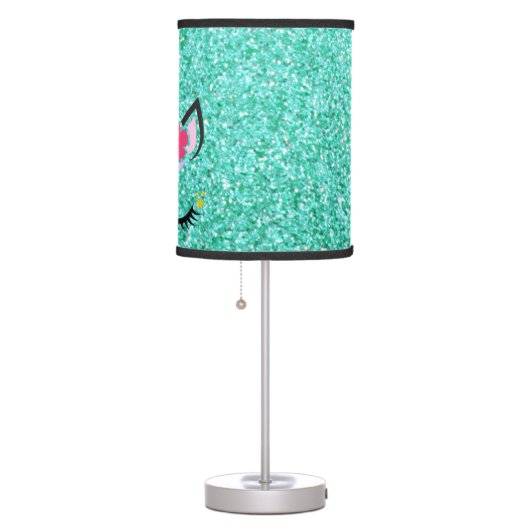 Personalized Unicorn Teal Glitter Table Lamp (Right)