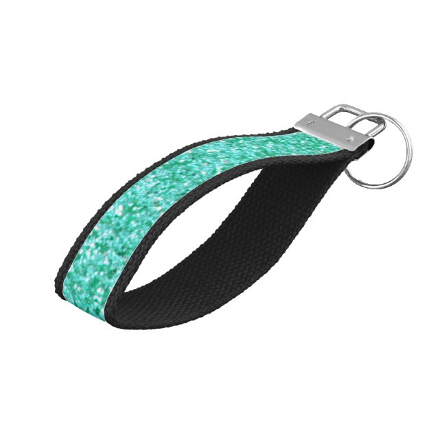 Personalized Unicorn Teal Glitter Wrist Key Chain (Angled Up)