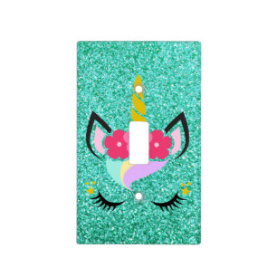 Personalized Unicorn Teal Light Switch Plate Cover