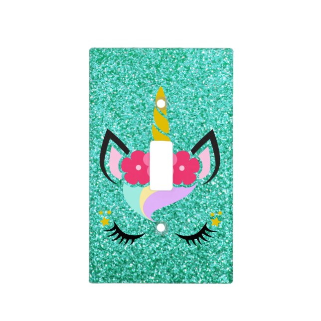 Personalized Unicorn Teal Light Switch Plate Cover (Front)