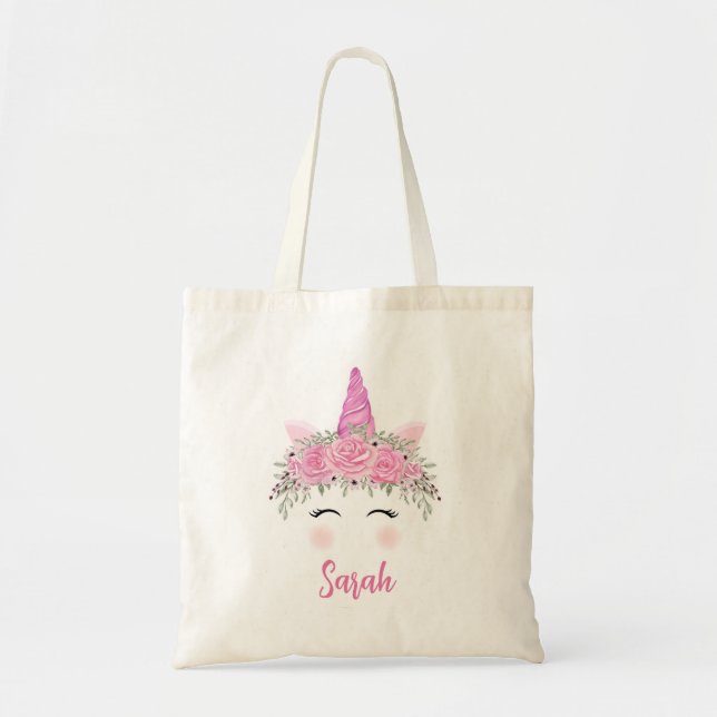 Personalized Unicorn Tote Bag With Pink Name (Front)