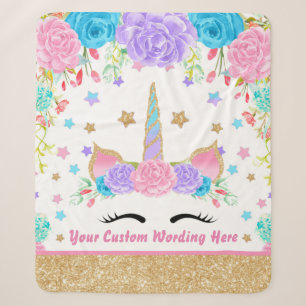 Personalized  Unicorn Watercolor flower Sherpa Blanket