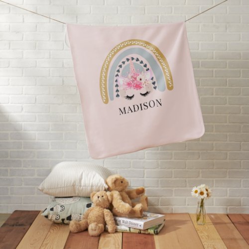 Personalized Unicorn Watercolor Rainbow  Baby Blanket