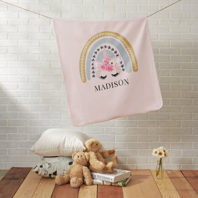 Personalized Unicorn Watercolor Rainbow  Baby Blanket (In Situ)