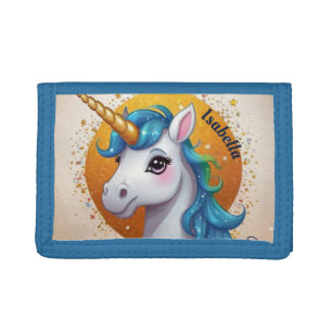 Personalized Unicorn with Blue Mane Trifold Wallet