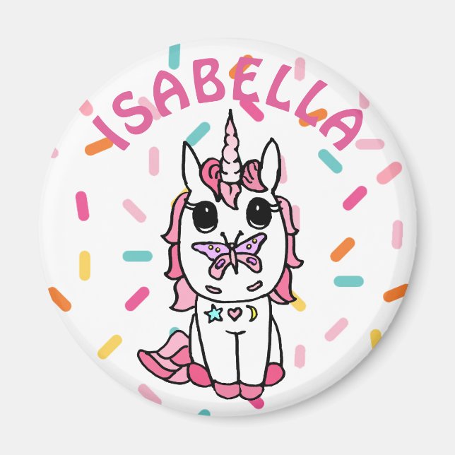 Personalized Unicorn with Butterfly on Nose Magnet (Front)