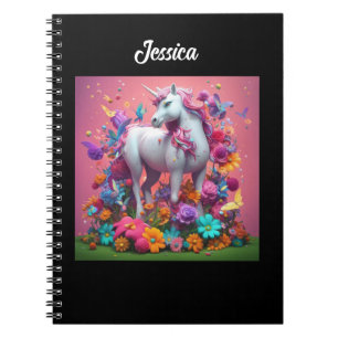 Personalized Unicorn with flowers  Notebook